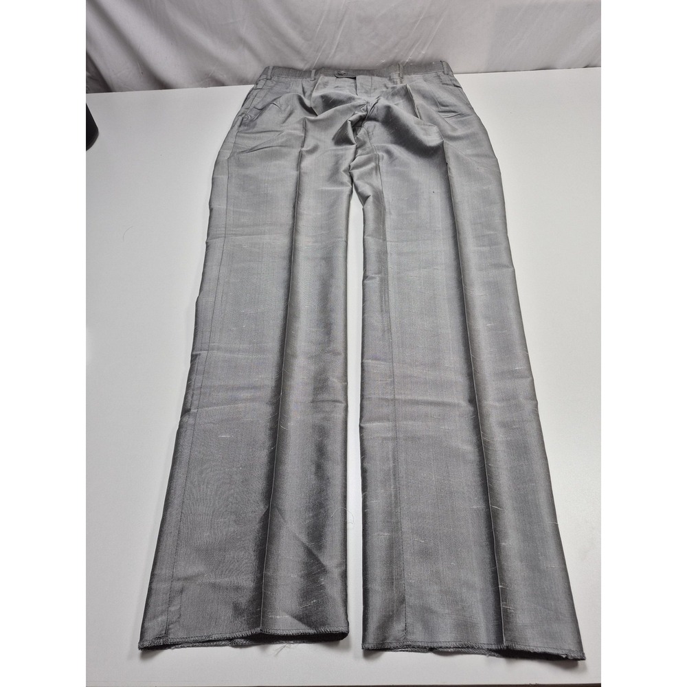 Feldini Dress Pants Mens 38x37 Gray Silk Pleated Straight Lined Unhemmed NWT